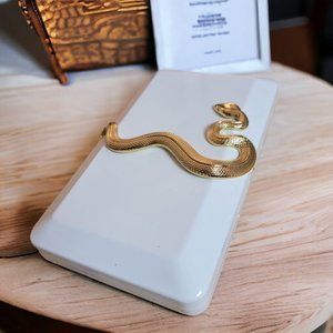 Kilian Paris The Dawn Art Deco White Metal Clutch Golden Snake Swarovski Eye